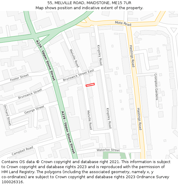 55, MELVILLE ROAD, MAIDSTONE, ME15 7UR: Location map and indicative extent of plot