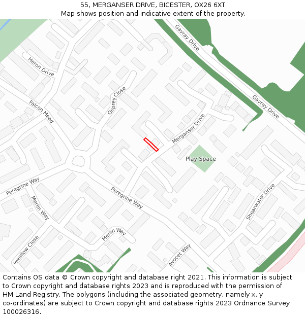 55, MERGANSER DRIVE, BICESTER, OX26 6XT: Location map and indicative extent of plot