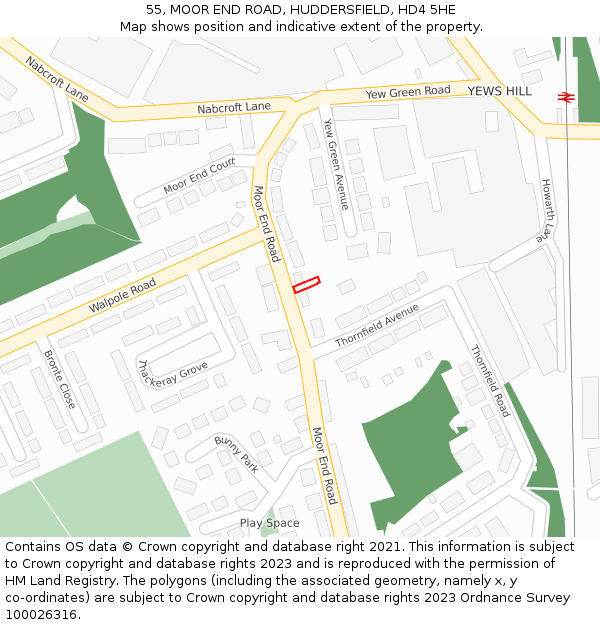 55, MOOR END ROAD, HUDDERSFIELD, HD4 5HE: Location map and indicative extent of plot