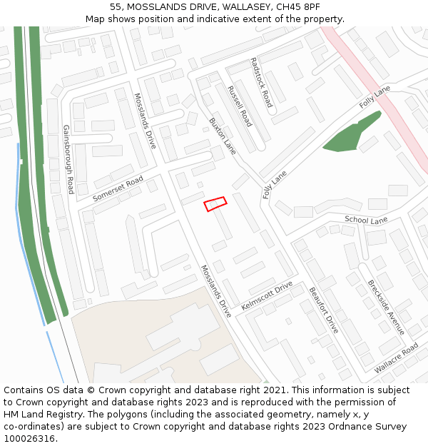 55, MOSSLANDS DRIVE, WALLASEY, CH45 8PF: Location map and indicative extent of plot