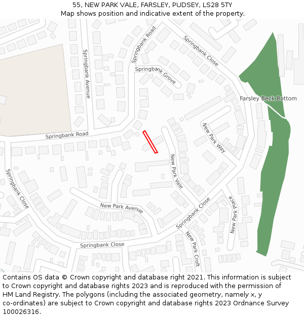 55, NEW PARK VALE, FARSLEY, PUDSEY, LS28 5TY: Location map and indicative extent of plot
