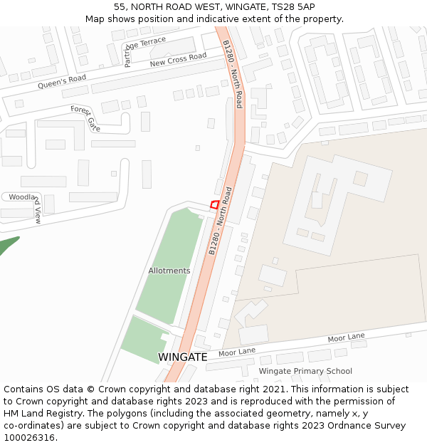 55, NORTH ROAD WEST, WINGATE, TS28 5AP: Location map and indicative extent of plot