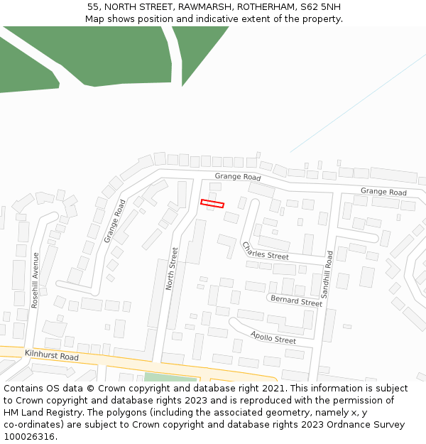 55, NORTH STREET, RAWMARSH, ROTHERHAM, S62 5NH: Location map and indicative extent of plot
