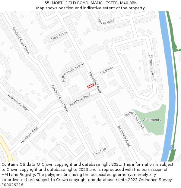 55, NORTHFIELD ROAD, MANCHESTER, M40 3RN: Location map and indicative extent of plot