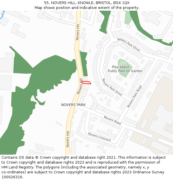 55, NOVERS HILL, KNOWLE, BRISTOL, BS4 1QX: Location map and indicative extent of plot