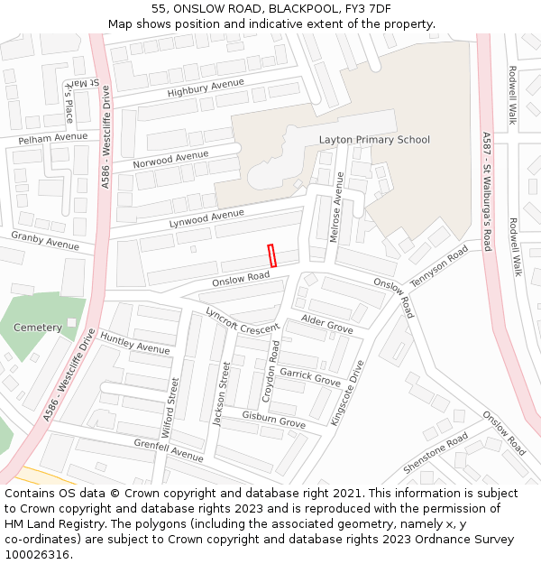 55, ONSLOW ROAD, BLACKPOOL, FY3 7DF: Location map and indicative extent of plot