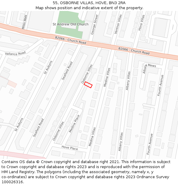 55, OSBORNE VILLAS, HOVE, BN3 2RA: Location map and indicative extent of plot