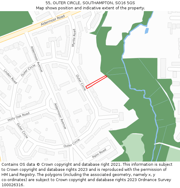 55, OUTER CIRCLE, SOUTHAMPTON, SO16 5GS: Location map and indicative extent of plot