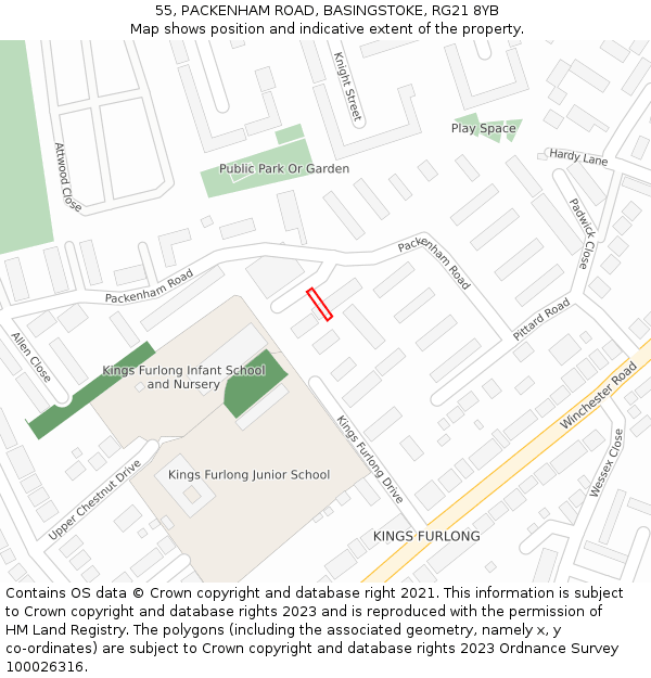 55, PACKENHAM ROAD, BASINGSTOKE, RG21 8YB: Location map and indicative extent of plot