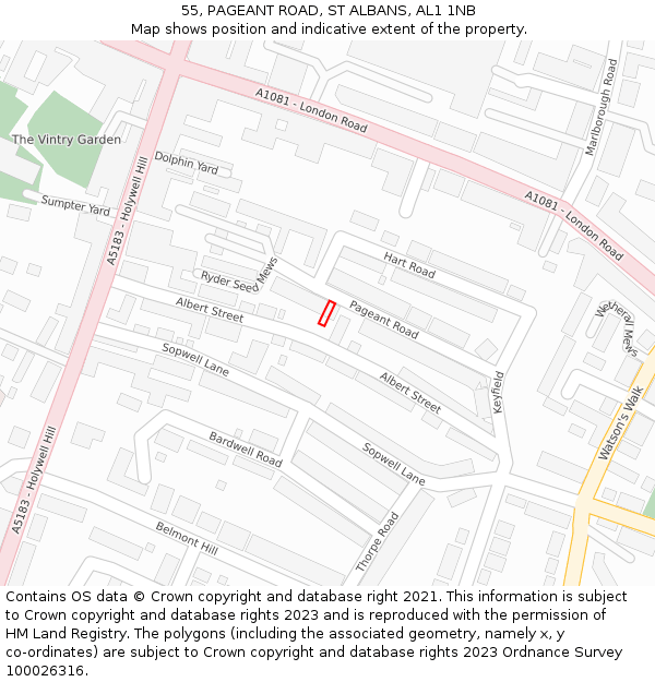 55, PAGEANT ROAD, ST ALBANS, AL1 1NB: Location map and indicative extent of plot