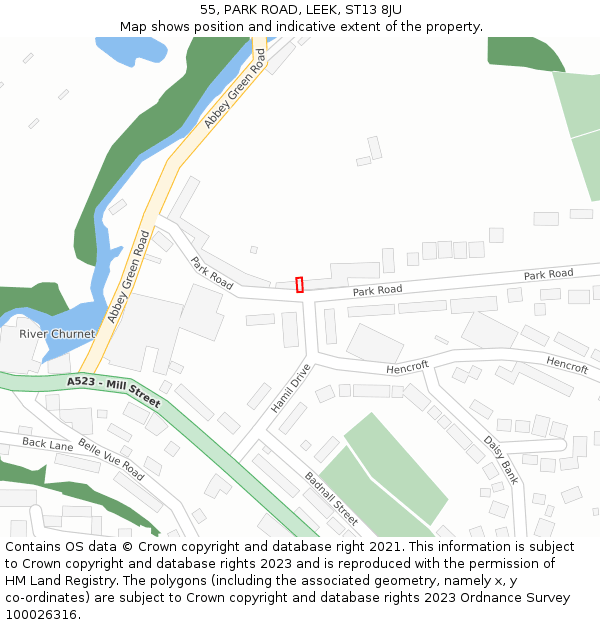 55, PARK ROAD, LEEK, ST13 8JU: Location map and indicative extent of plot