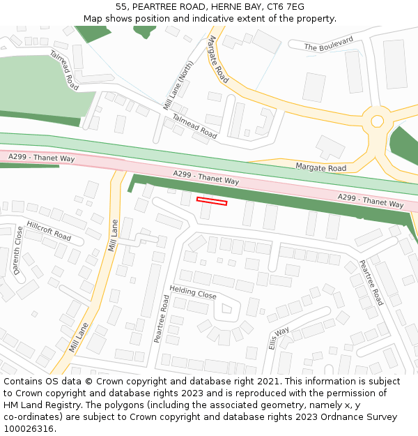55, PEARTREE ROAD, HERNE BAY, CT6 7EG: Location map and indicative extent of plot