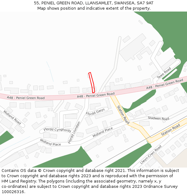 55, PENIEL GREEN ROAD, LLANSAMLET, SWANSEA, SA7 9AT: Location map and indicative extent of plot