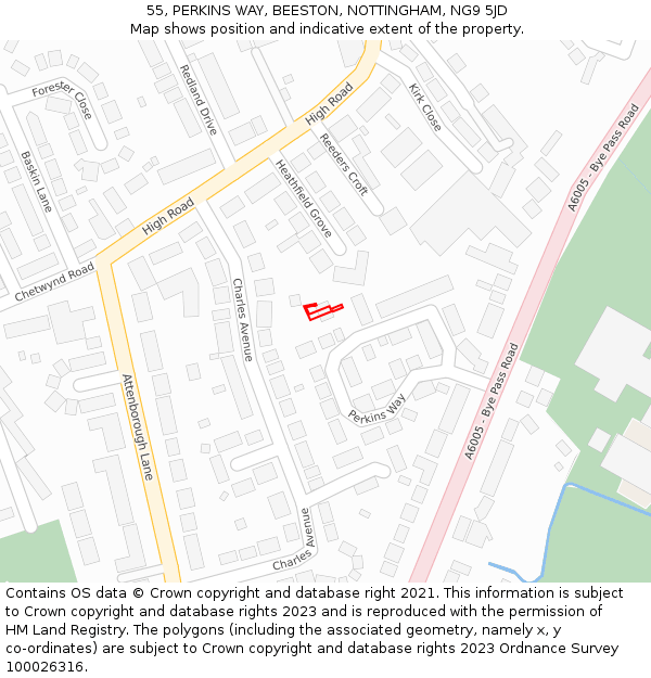 55, PERKINS WAY, BEESTON, NOTTINGHAM, NG9 5JD: Location map and indicative extent of plot