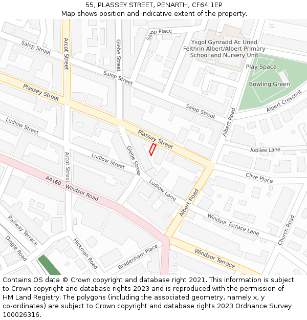 55, PLASSEY STREET, PENARTH, CF64 1EP: Location map and indicative extent of plot