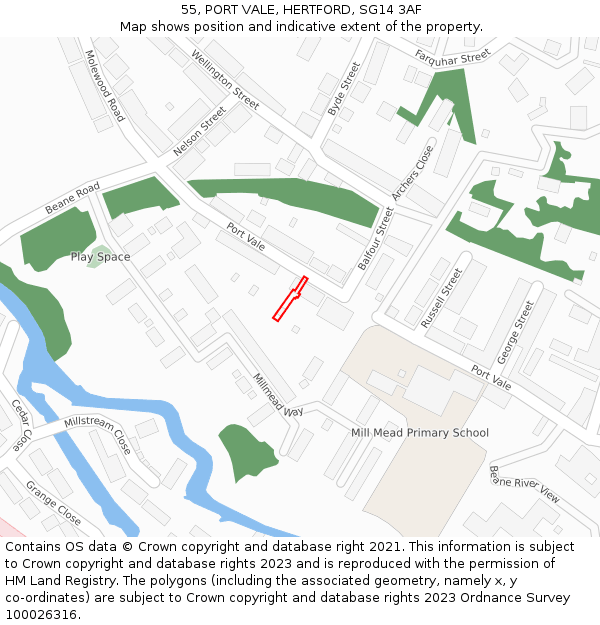 55, PORT VALE, HERTFORD, SG14 3AF: Location map and indicative extent of plot