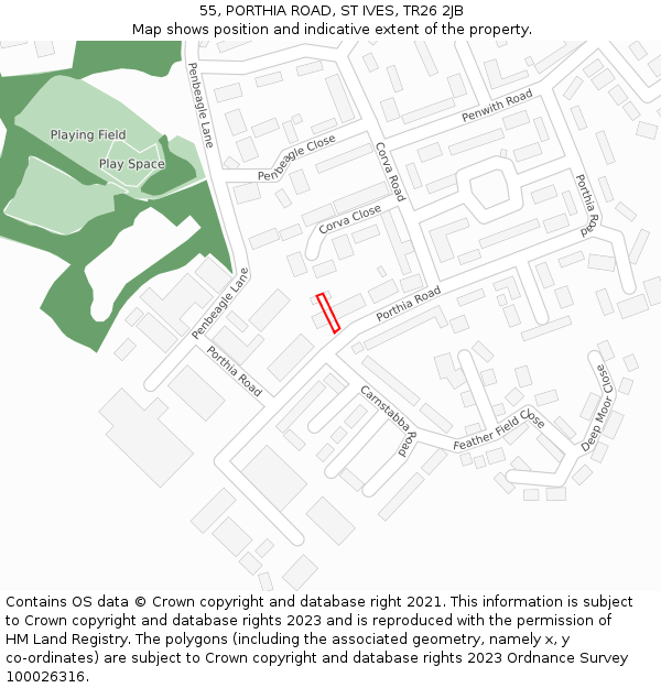 55, PORTHIA ROAD, ST IVES, TR26 2JB: Location map and indicative extent of plot