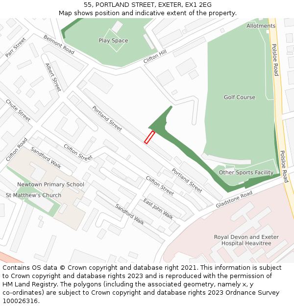 55, PORTLAND STREET, EXETER, EX1 2EG: Location map and indicative extent of plot