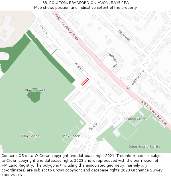 55, POULTON, BRADFORD-ON-AVON, BA15 1EA: Location map and indicative extent of plot