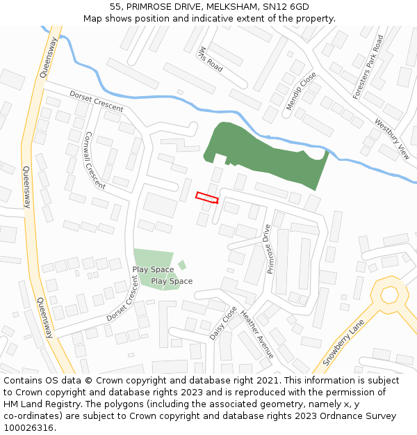 55, PRIMROSE DRIVE, MELKSHAM, SN12 6GD: Location map and indicative extent of plot