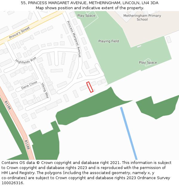 55, PRINCESS MARGARET AVENUE, METHERINGHAM, LINCOLN, LN4 3DA: Location map and indicative extent of plot