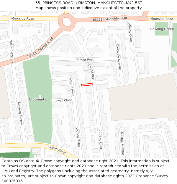 55, PRINCESS ROAD, URMSTON, MANCHESTER, M41 5ST: Location map and indicative extent of plot