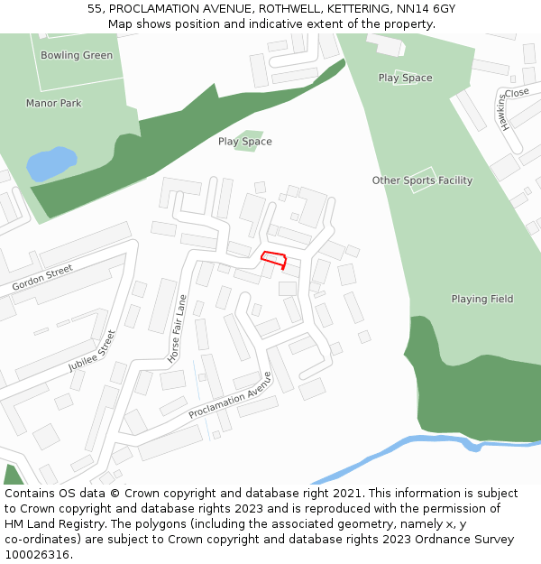 55, PROCLAMATION AVENUE, ROTHWELL, KETTERING, NN14 6GY: Location map and indicative extent of plot