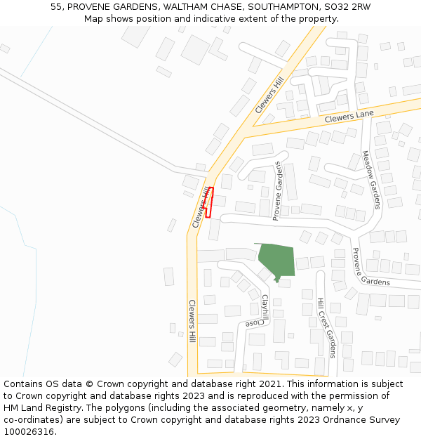 55, PROVENE GARDENS, WALTHAM CHASE, SOUTHAMPTON, SO32 2RW: Location map and indicative extent of plot