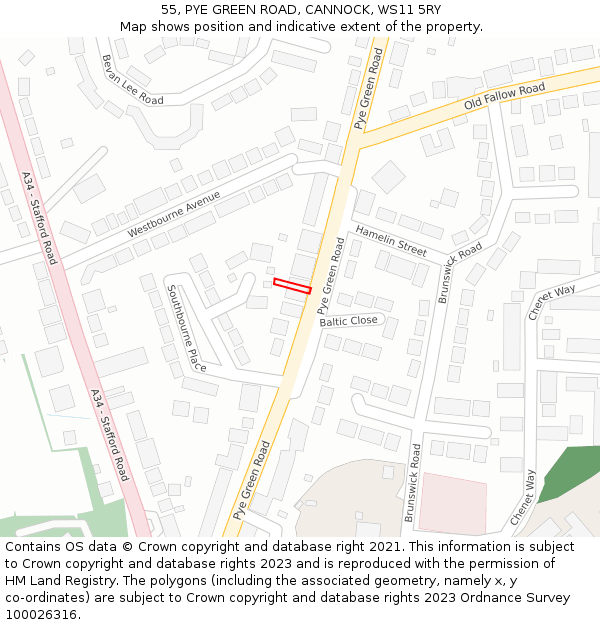 55, PYE GREEN ROAD, CANNOCK, WS11 5RY: Location map and indicative extent of plot