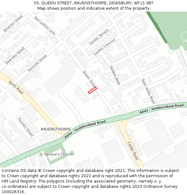 55, QUEEN STREET, RAVENSTHORPE, DEWSBURY, WF13 3BT: Location map and indicative extent of plot