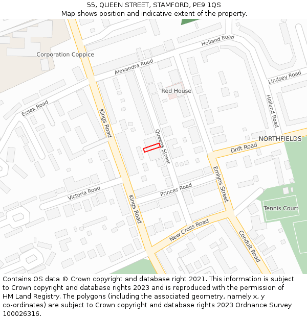 55, QUEEN STREET, STAMFORD, PE9 1QS: Location map and indicative extent of plot