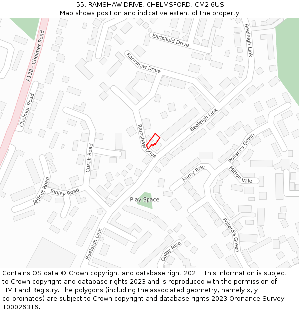 55, RAMSHAW DRIVE, CHELMSFORD, CM2 6US: Location map and indicative extent of plot