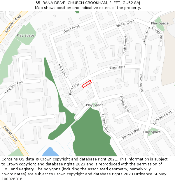 55, RANA DRIVE, CHURCH CROOKHAM, FLEET, GU52 8AJ: Location map and indicative extent of plot