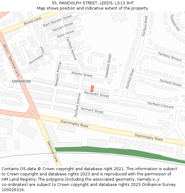 55, RANDOLPH STREET, LEEDS, LS13 3HT: Location map and indicative extent of plot