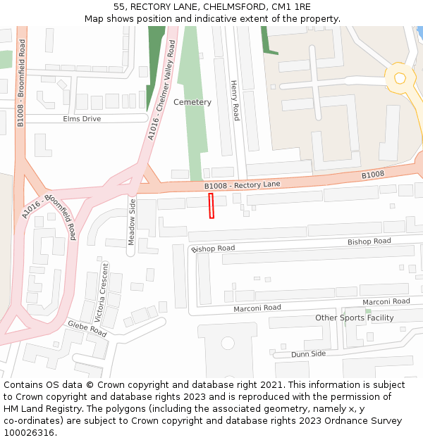 55, RECTORY LANE, CHELMSFORD, CM1 1RE: Location map and indicative extent of plot