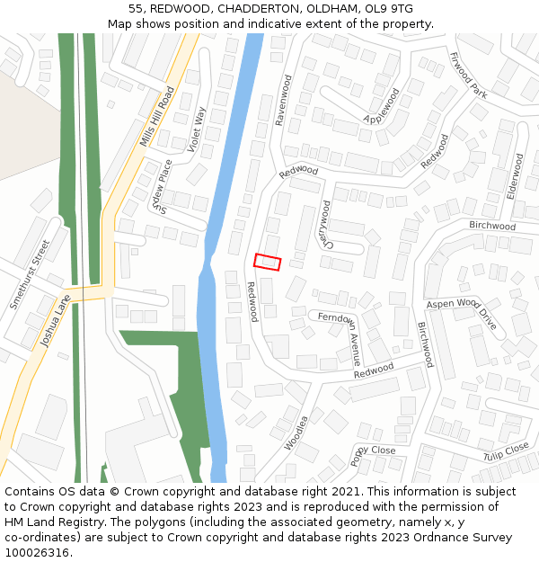 55, REDWOOD, CHADDERTON, OLDHAM, OL9 9TG: Location map and indicative extent of plot