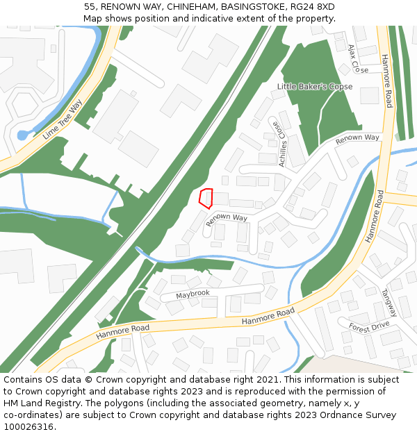 55, RENOWN WAY, CHINEHAM, BASINGSTOKE, RG24 8XD: Location map and indicative extent of plot