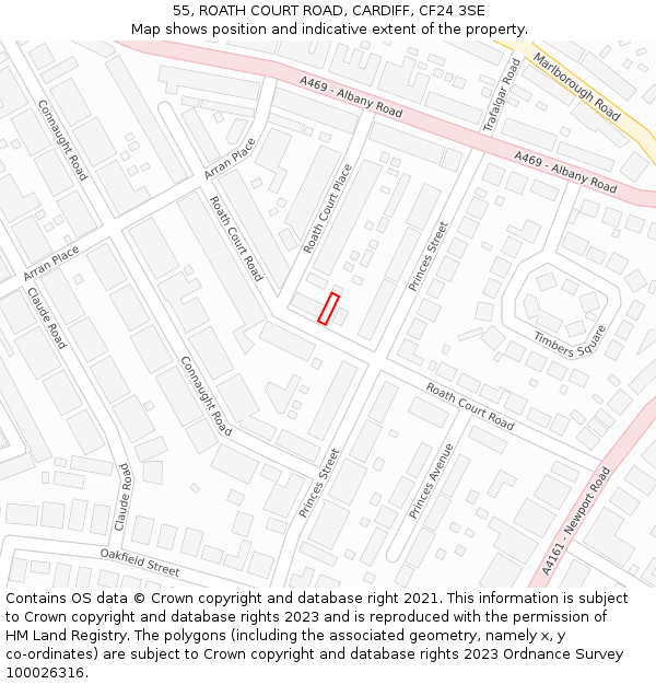 55, ROATH COURT ROAD, CARDIFF, CF24 3SE: Location map and indicative extent of plot
