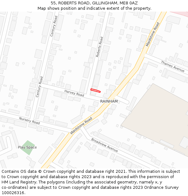 55, ROBERTS ROAD, GILLINGHAM, ME8 0AZ: Location map and indicative extent of plot
