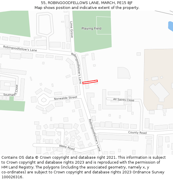 55, ROBINGOODFELLOWS LANE, MARCH, PE15 8JF: Location map and indicative extent of plot