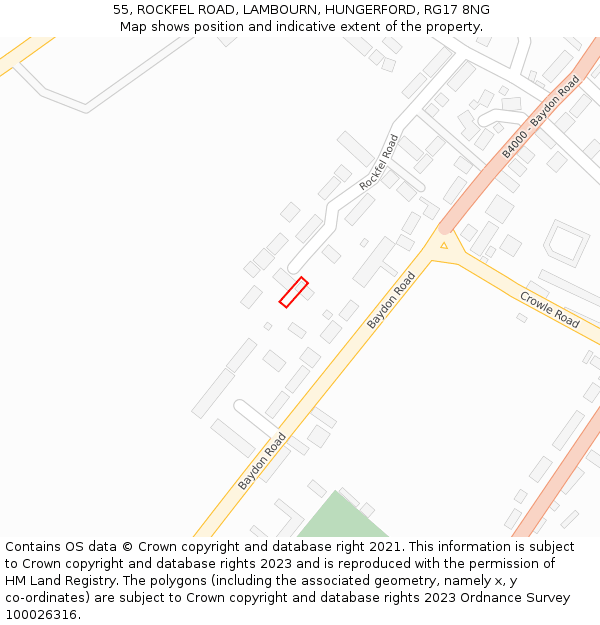 55, ROCKFEL ROAD, LAMBOURN, HUNGERFORD, RG17 8NG: Location map and indicative extent of plot