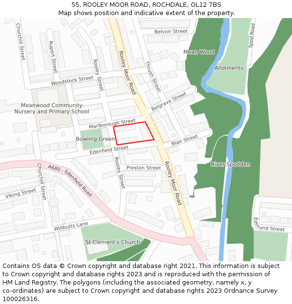 55, ROOLEY MOOR ROAD, ROCHDALE, OL12 7BS: Location map and indicative extent of plot