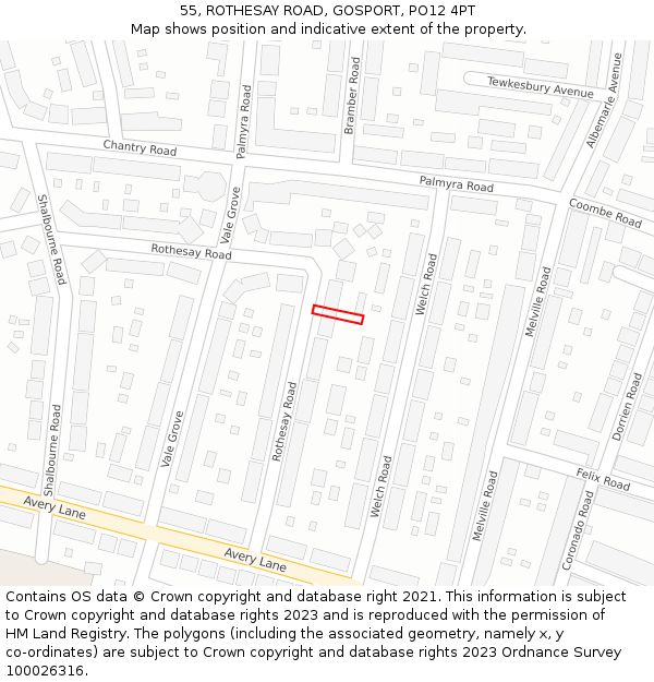 55, ROTHESAY ROAD, GOSPORT, PO12 4PT: Location map and indicative extent of plot