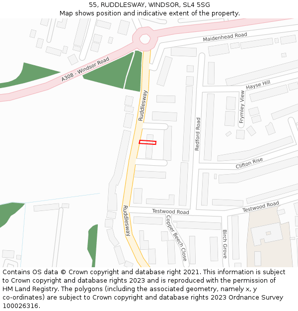 55, RUDDLESWAY, WINDSOR, SL4 5SG: Location map and indicative extent of plot