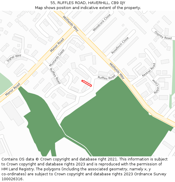 55, RUFFLES ROAD, HAVERHILL, CB9 0JY: Location map and indicative extent of plot