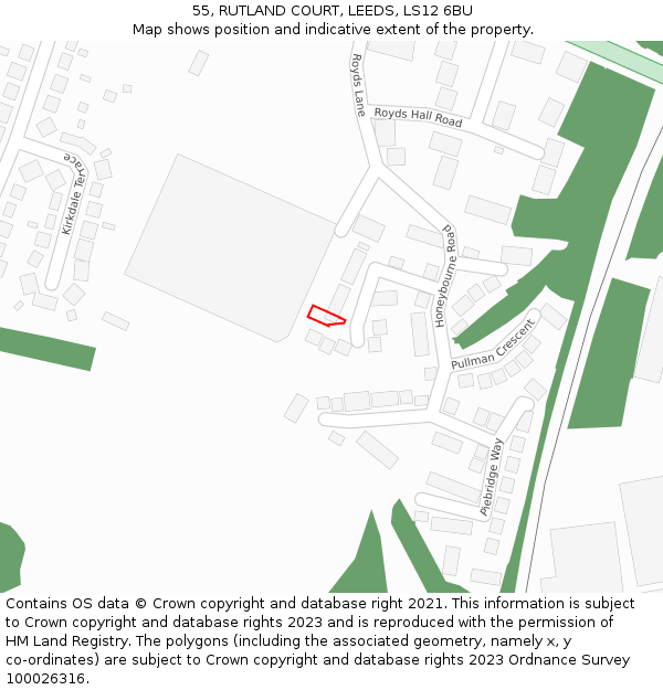 55, RUTLAND COURT, LEEDS, LS12 6BU: Location map and indicative extent of plot
