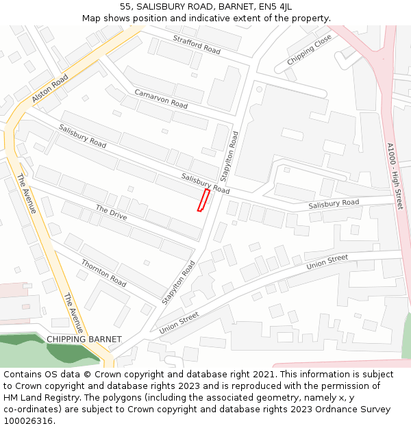 55, SALISBURY ROAD, BARNET, EN5 4JL: Location map and indicative extent of plot