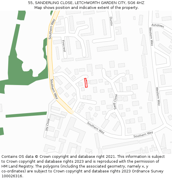 55, SANDERLING CLOSE, LETCHWORTH GARDEN CITY, SG6 4HZ: Location map and indicative extent of plot