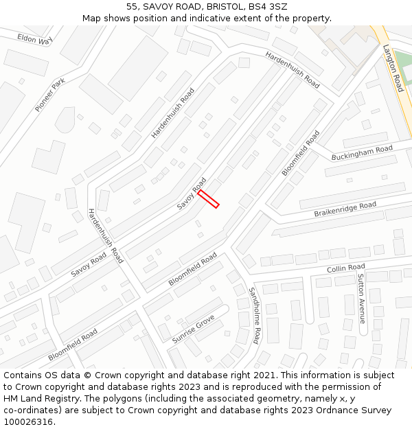 55, SAVOY ROAD, BRISTOL, BS4 3SZ: Location map and indicative extent of plot