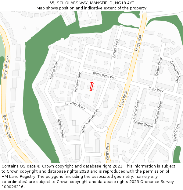 55, SCHOLARS WAY, MANSFIELD, NG18 4YT: Location map and indicative extent of plot